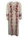 Asha Size S Cream, Red, Pink Linen Embroidered Flowers Split Hem Kaftan Dress Cream, Red, Pink / S