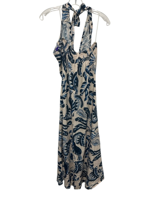 Walker & Wade Size S Blue & Beige Rayon toucans & bananas Halter Maxi Dress Blue & Beige / S