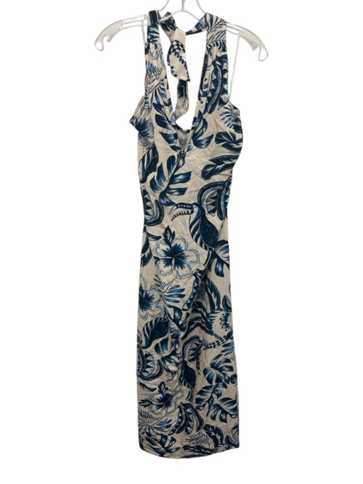 Walker & Wade Size S Blue & Beige Rayon toucans & bananas Halter Maxi Dress Blue & Beige / S
