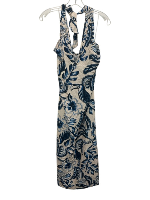 Walker & Wade Size S Blue & Beige Rayon toucans & bananas Halter Maxi Dress Blue & Beige / S