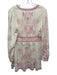 Caroline Constas Size S Pink & Cream Linen Blend Botanical V Neck Dress Pink & Cream / S