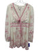Caroline Constas Size S Pink & Cream Linen Blend Botanical V Neck Dress Pink & Cream / S