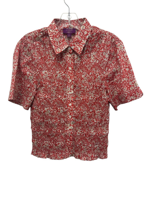 J. Crew Size S red, Blue, Cream Cotton Shirred Floral Short Sleeve Top red, Blue, Cream / S