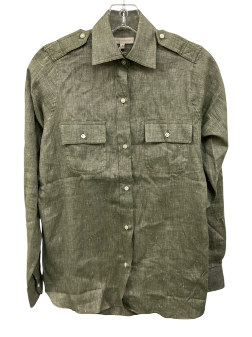 Ann Mashburn Size XS Sage green Cotton & Linen Long Sleeve Patch Pocket Top Sage green / XS