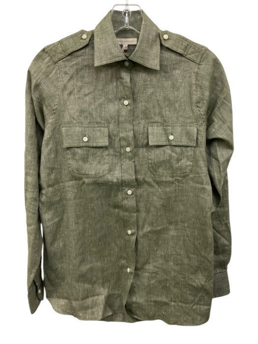 Ann Mashburn Size XS Sage green Cotton & Linen Long Sleeve Patch Pocket Top Sage green / XS
