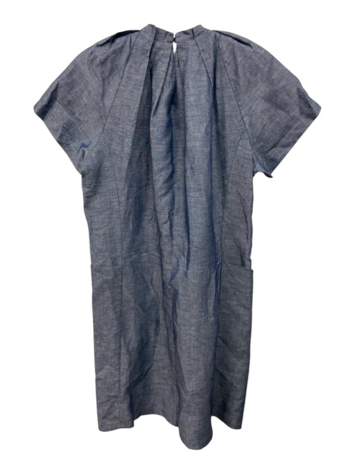 Ann Mashburn Size S Blue Viscose Blend Ruff Collar Button Back Pleat Midi Dress Blue / S