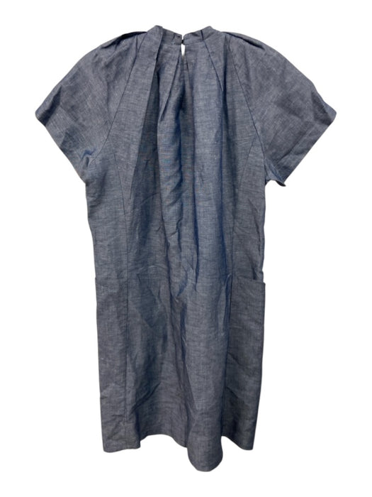 Ann Mashburn Size S Blue Viscose Blend Ruff Collar Button Back Pleat Midi Dress Blue / S