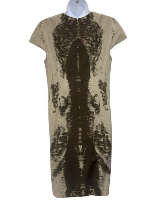Akris Size 8 Grey & Green Wool & Silk Short Sleeve Abstract Midi Dress Grey & Green / 8