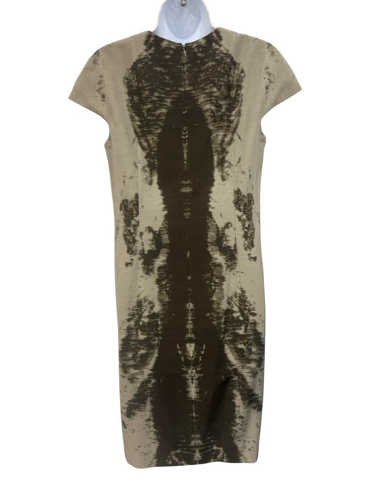 Akris Size 8 Grey & Green Wool & Silk Short Sleeve Abstract Midi Dress Grey & Green / 8