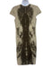 Akris Size 8 Grey & Green Wool & Silk Short Sleeve Abstract Midi Dress Grey & Green / 8