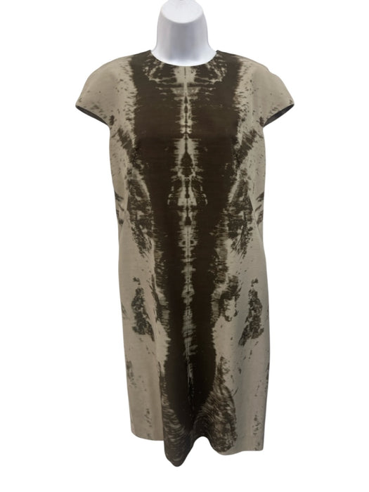 Akris Size 8 Grey & Green Wool & Silk Short Sleeve Abstract Midi Dress Grey & Green / 8