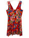 Carolina Herrera Size 10 Red & Multi Cotton Blend Pixel Pattern Floral Dress Red & Multi / 10