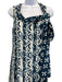 Oscar de la Renta Size 10 Cream White & Navy Blue Polyester & Silk Pleated Dress Cream White & Navy Blue / 10