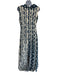 Oscar de la Renta Size 10 Cream White & Navy Blue Polyester & Silk Pleated Dress Cream White & Navy Blue / 10