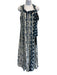 Oscar de la Renta Size 10 Cream White & Navy Blue Polyester & Silk Pleated Dress Cream White & Navy Blue / 10