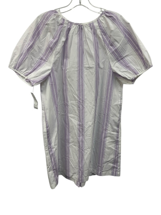 J. Crew Size S White & Purple Cotton Striped Short Puff Sleeve Dress White & Purple / S