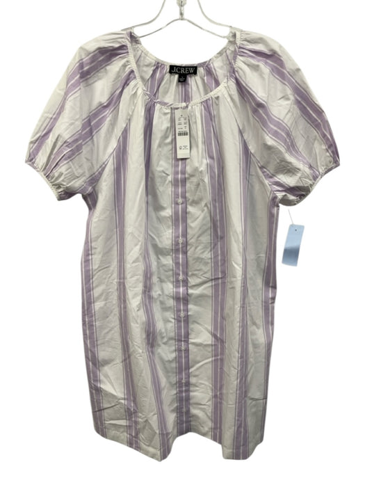 J. Crew Size S White & Purple Cotton Striped Short Puff Sleeve Dress White & Purple / S