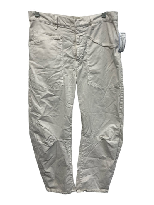 Nili Lotan Size 4 Cream Beige Cotton Blend Patch Pocket Darted Barrel Leg Pants Cream Beige / 4