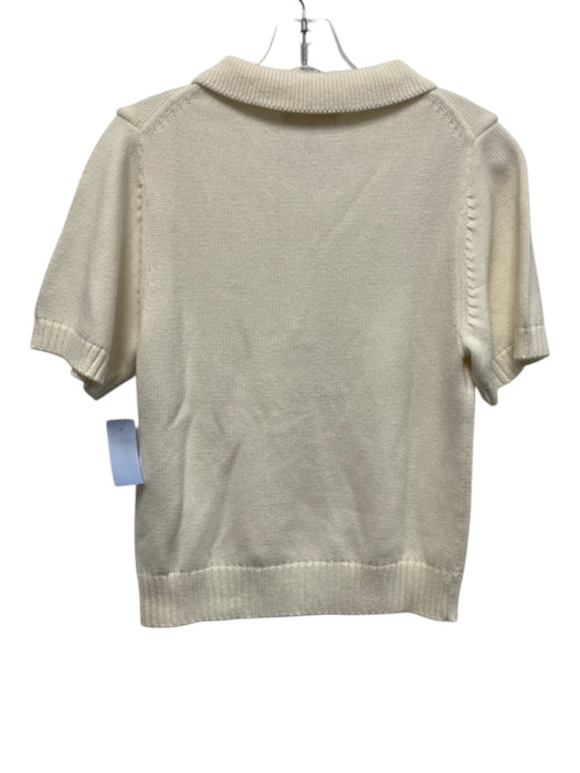 DL1961 Size M Cream White Cotton Blend Knit Short Sleeve Polo Sweater Top Cream White / M