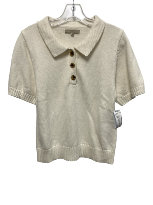 DL1961 Size M Cream White Cotton Blend Knit Short Sleeve Polo Sweater Top Cream White / M