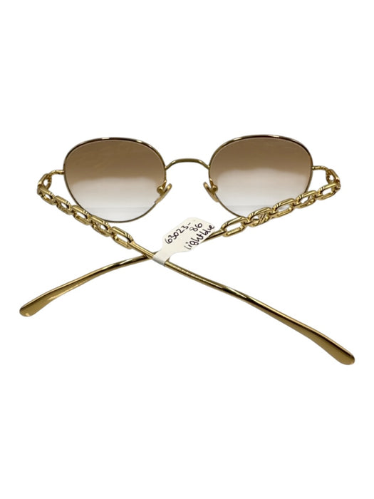 Louis Vuitton Gold Tone & Brown Metal Logo Chain Detail Round Sunglasses Gold Tone & Brown