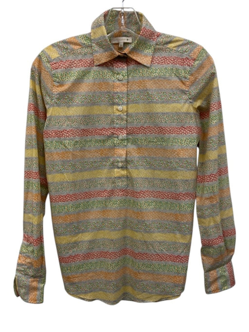 Ann Mashburn Size XS Yellow, Orange & Multi Cotton Floral Stripe Long Sleeve Top Yellow, Orange & Multi / XS