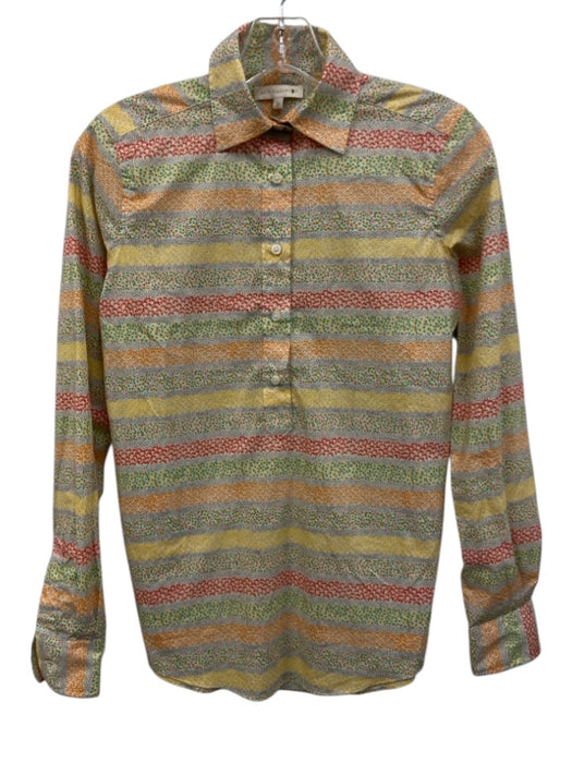 Ann Mashburn Size XS Yellow, Orange & Multi Cotton Floral Stripe Long Sleeve Top Yellow, Orange & Multi / XS
