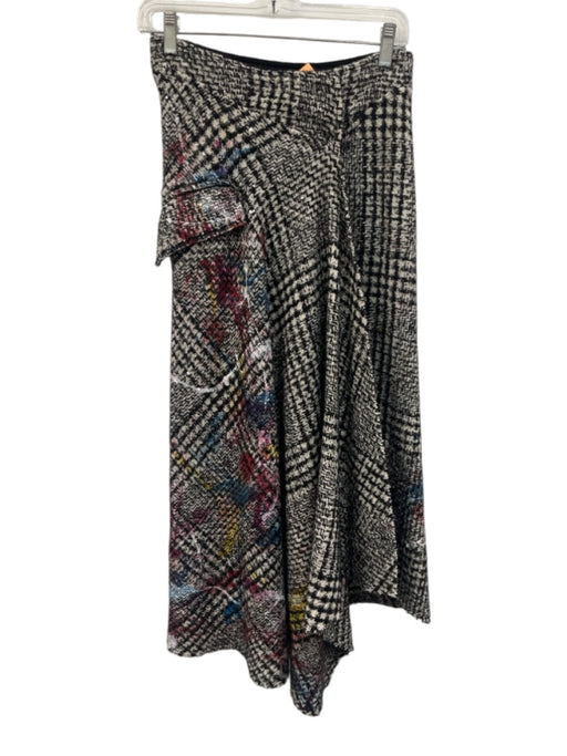 Avant Toi Size XS Black, White & Multi Wool Blend Houndstooth Painted Wrap Skirt Black, White & Multi / XS