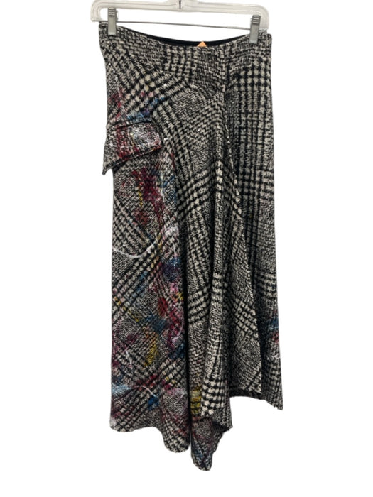 Avant Toi Size XS Black, White & Multi Wool Blend Houndstooth Painted Wrap Skirt Black, White & Multi / XS