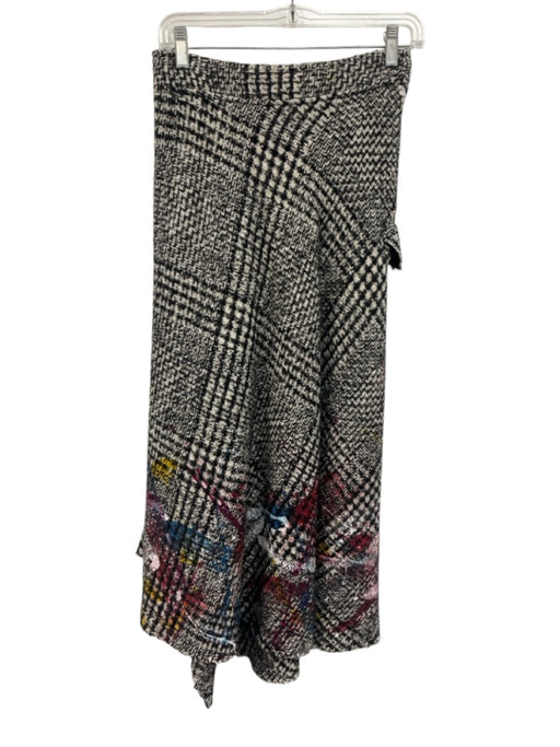 Avant Toi Size XS Black, White & Multi Wool Blend Houndstooth Painted Wrap Skirt Black, White & Multi / XS