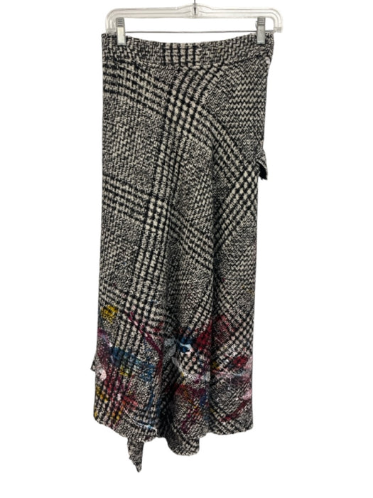 Avant Toi Size XS Black, White & Multi Wool Blend Houndstooth Painted Wrap Skirt Black, White & Multi / XS