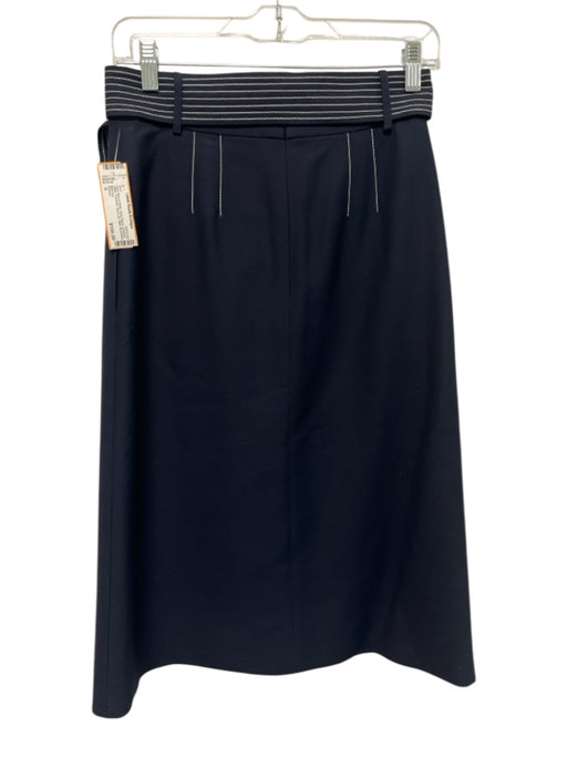 Partow Size 0 Navy Blue & White Wool Blend Contrast Stitch Pocketed Midi Skirt Navy Blue & White / 0