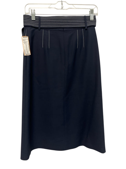 Partow Size 0 Navy Blue & White Wool Blend Contrast Stitch Pocketed Midi Skirt Navy Blue & White / 0