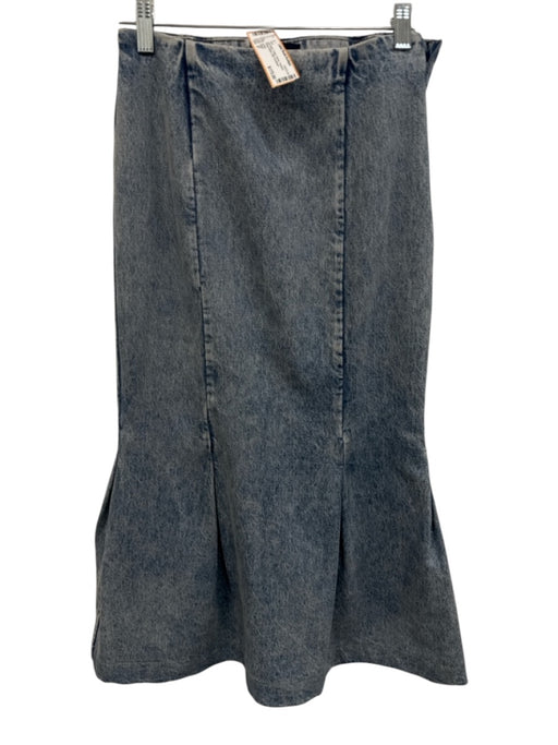 Khaite Size 27 Light Wash Cotton Denim Paneled Pleated Bottom Midi Skirt Light Wash / 27