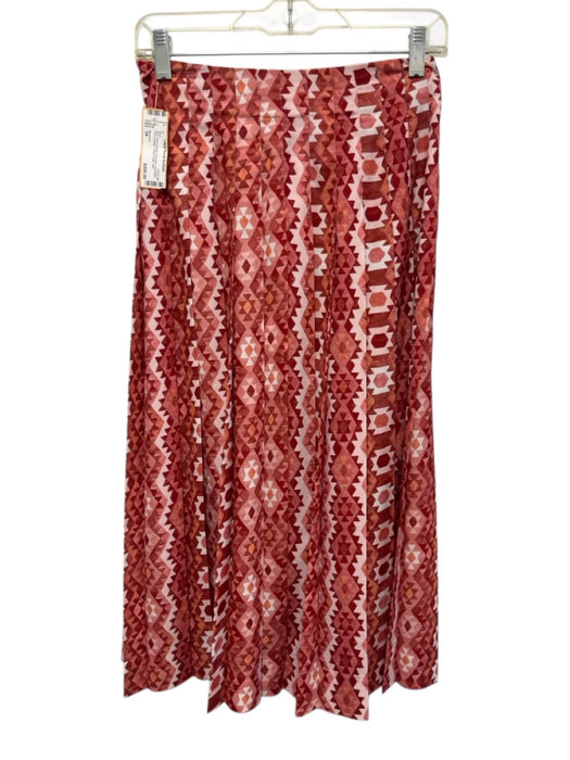 Altuzarra Size 34 Red, Pink & White Polyester Geometric Print Pleated Midi Skirt Red, Pink & White / 34