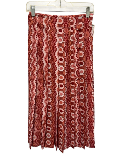Altuzarra Size 34 Red, Pink & White Polyester Geometric Print Pleated Midi Skirt Red, Pink & White / 34