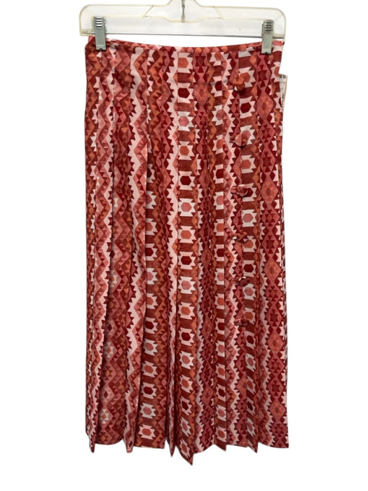 Altuzarra Size 34 Red, Pink & White Polyester Geometric Print Pleated Midi Skirt Red, Pink & White / 34