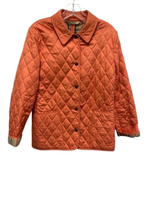 Burberry Size Est S Coral Orange Polyester Quilted Snap Button Front Jacket Coral Orange / Est S