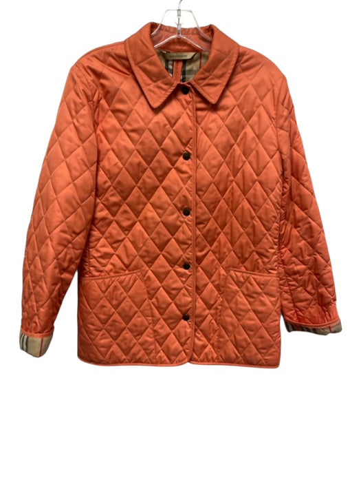 Burberry Size Est S Coral Orange Polyester Quilted Snap Button Front Jacket Coral Orange / Est S