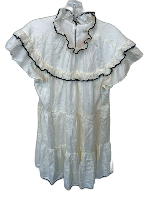 Marie Oliver Size 1 White Silk Blend Ruff Collar high neck short sleeve Dress White / 1