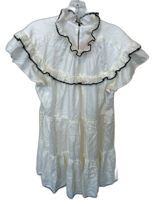 Marie Oliver Size 1 White Silk Blend Ruff Collar high neck short sleeve Dress White / 1