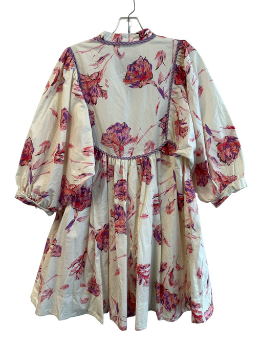 Entro Size S Pink & White Cotton Floral Half Sleeve Neck Tie Above Knee Dress Pink & White / S