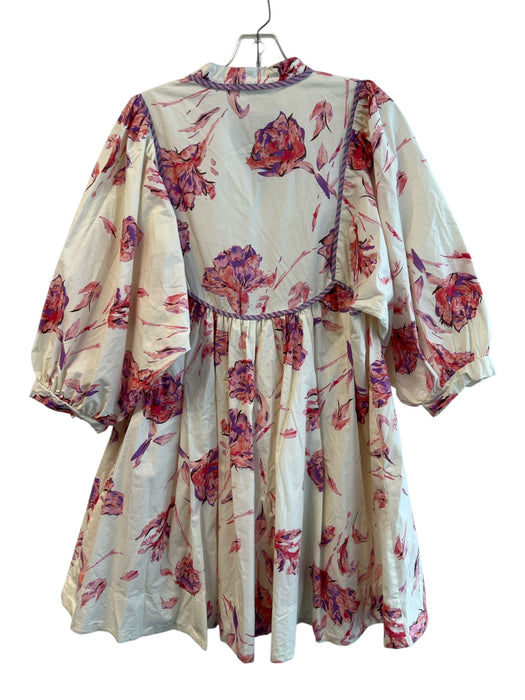 Entro Size S Pink & White Cotton Floral Half Sleeve Neck Tie Above Knee Dress Pink & White / S