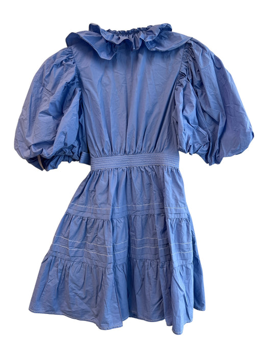 Sofie the Label Size S Blue Cotton 1/2 Puff Sleeve seam detail Belted Dress Blue / S