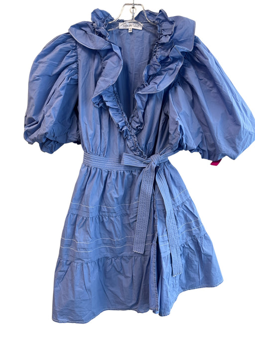 Sofie the Label Size S Blue Cotton 1/2 Puff Sleeve seam detail Belted Dress Blue / S