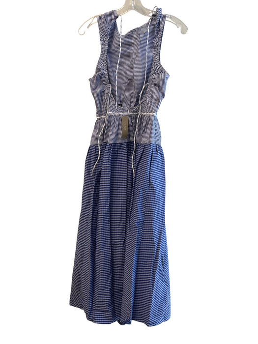 J Crew Size 6 Blue & White Cotton Sleeveless Plaid Waist tie Open Back Dress Blue & White / 6