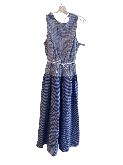 J Crew Size 6 Blue & White Cotton Sleeveless Plaid Waist tie Open Back Dress Blue & White / 6
