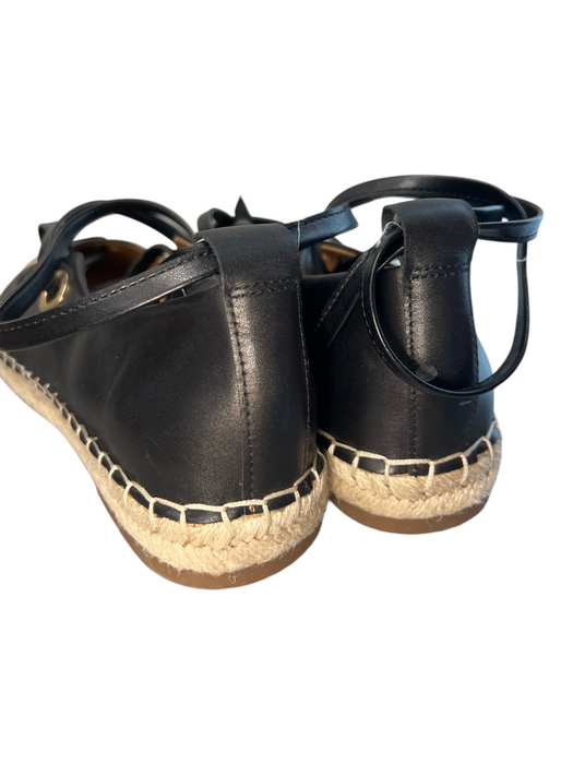 Crown Vintage Shoe Size 7.5 Black Leather Ankle Tie Round Toe Flats Shoes Black / 7.5