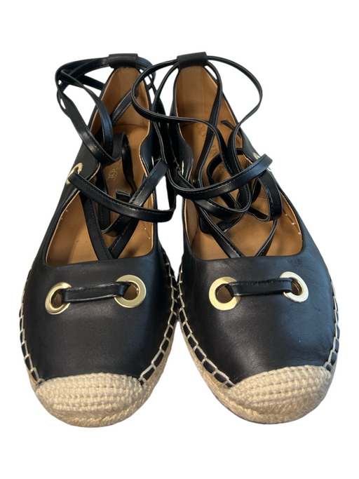 Crown Vintage Shoe Size 7.5 Black Leather Ankle Tie Round Toe Flats Shoes Black / 7.5