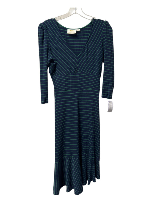 Maeve Size SP Navy & Green Rayon Blend V Neck 3/4 Sleeve Mermaid Hem Dress Navy & Green / SP